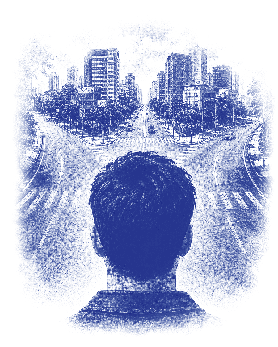 Person at a crossroads choosing a path